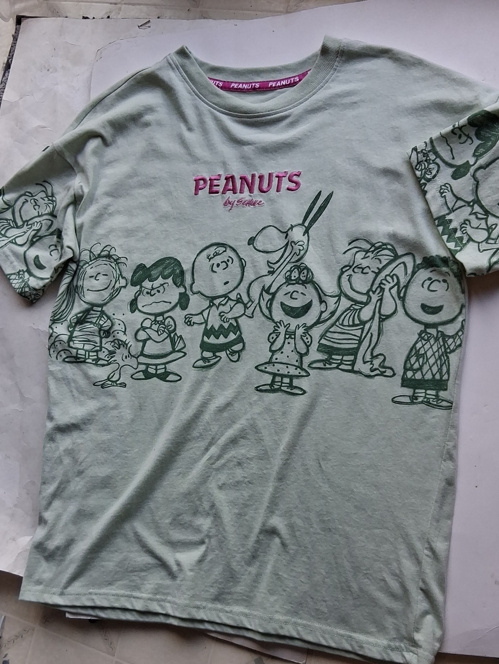 Peanuts Mint Green Tee with Pink Embroidered Logo